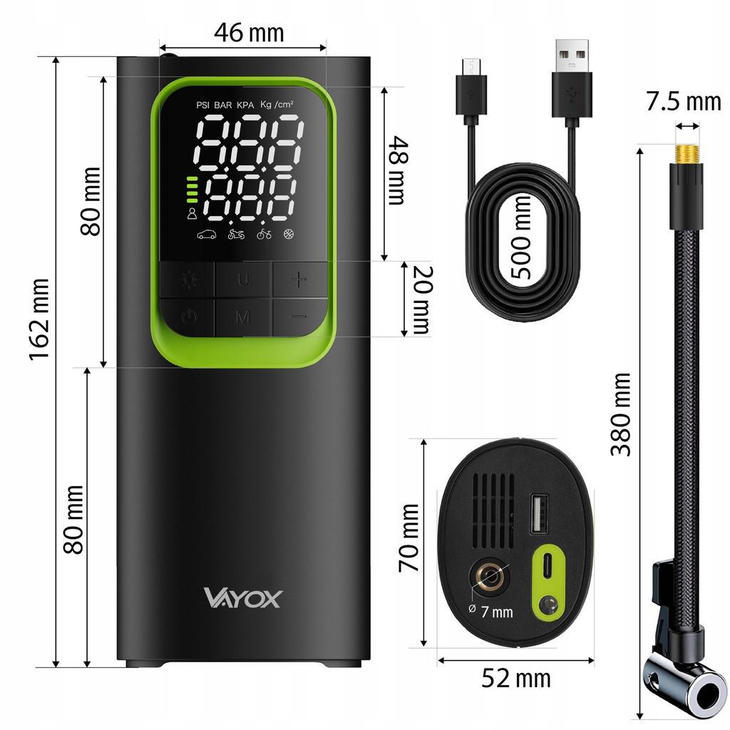 Electric Bike Pump Car Compressor Powerbank Vayox Va0410