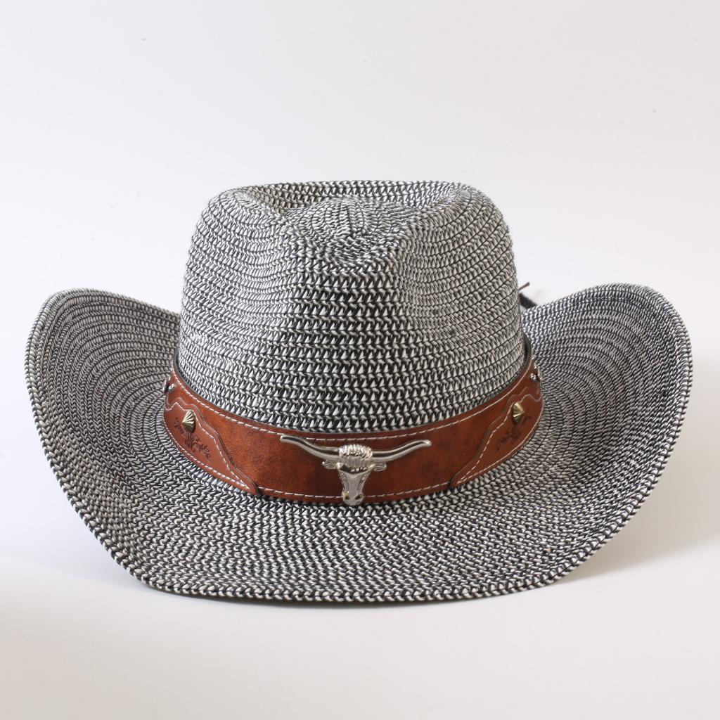 Popular European and American Classic Straw Woven Western Cowboy Hat Men's and Women's Outdoor Fashion OL Wind Woven Top Hat