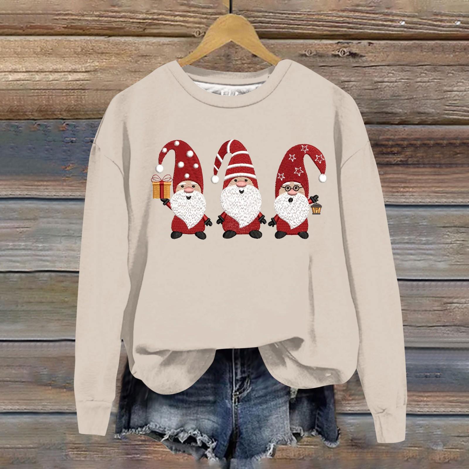 

Женская модная рождественская свободная толстовка с длинным рукавом и круглым вырезом с мелким принтом XXL хаки