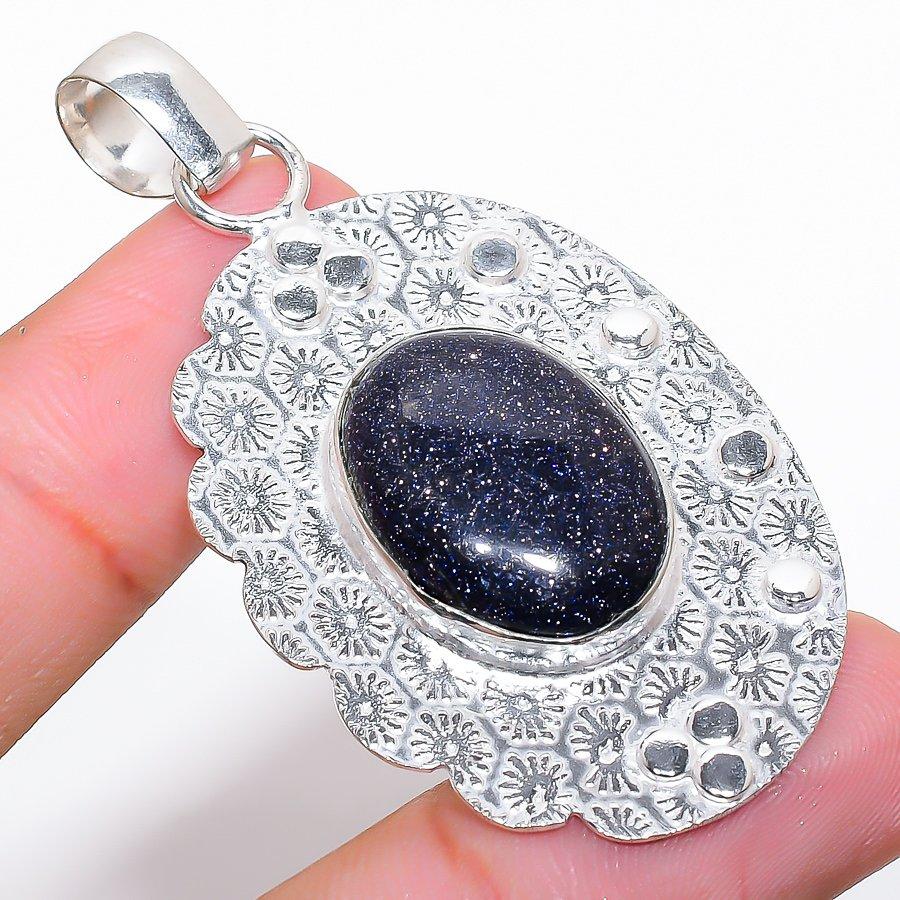 Purple Sunstone Gemstone Handmade 925 Sterling Silver Jewelry Pendant 2.25"