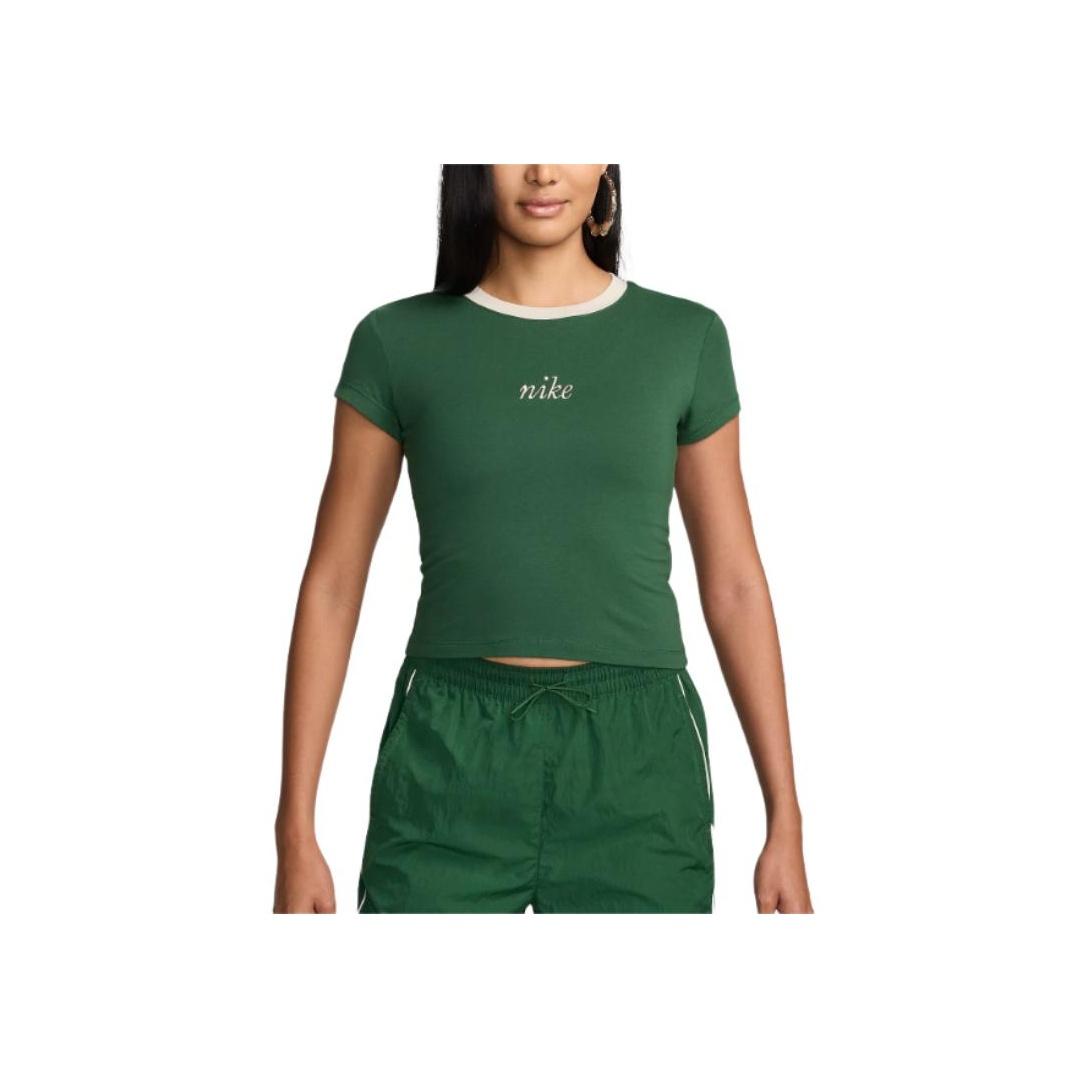 

Nike Приталенный круглый вырез Йога короткий рукав свитер логотип футболка женские топы зеленый HF8820-341 L