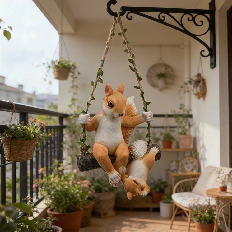 Garden Squirrel Decors Statue Fairys Garden Accessories Hanging Squirrel Sculptures Housewarmings Gift for Patio Yard