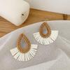 Korean Resort Style Handmade Rattan Raffia Straw Dangle Earrings with Ear Clips