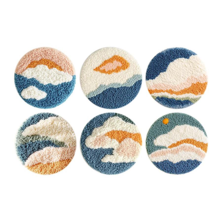 Diy Punch Needle Coaster Embroidery Set, Handmade Thermal Pad, Stress-Relief Literary Handcraft 10x10cm(diykit,includesembroideryhoop