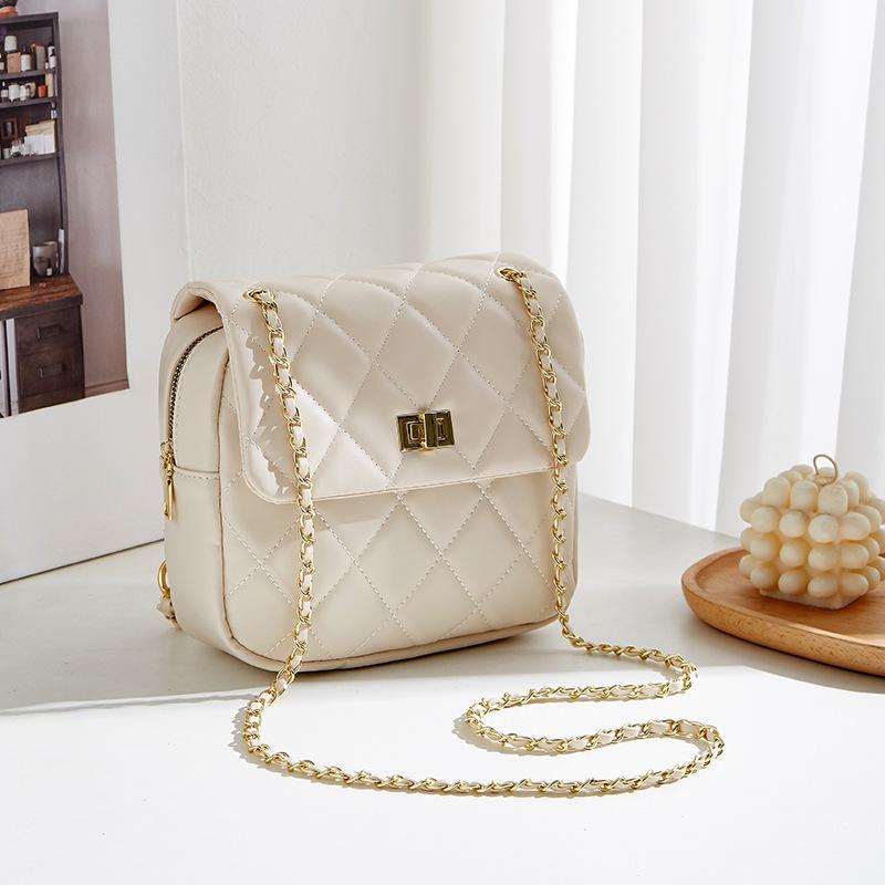 

Премиальный повседневный рюкзак-цепочка новая модная атмосфера женский рюкзак ромбовидный универсальный школьный рюкзак белый