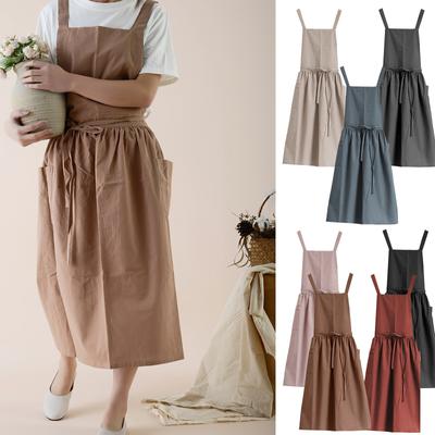 Cotton Linen Apron With Front Pocket Comfortable Breathable Fabric For Cooking And Baking Coffee Restaurant Waterproof