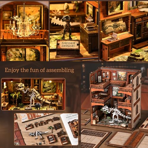 CRESYMME Miniature House Dollhouse Book Nook Kit, Wooden DIY 3D Hobby Handmade (Fossil Museum)