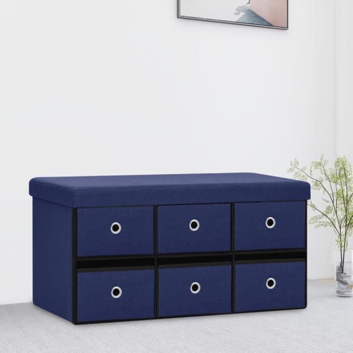 VidaXL Banc de rangement pliable Bleu 76x38x38 cm Faux lin, Bleu, faux lin (100 % polyester), MDF