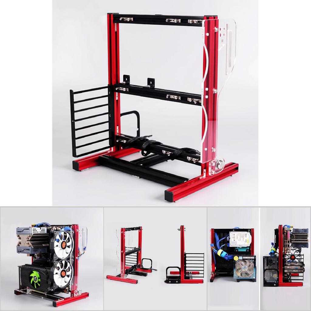 ATx M ATX  ITX Open Chassis Vertical Overclocking Open Aluminum Frame Chassis Rack Red