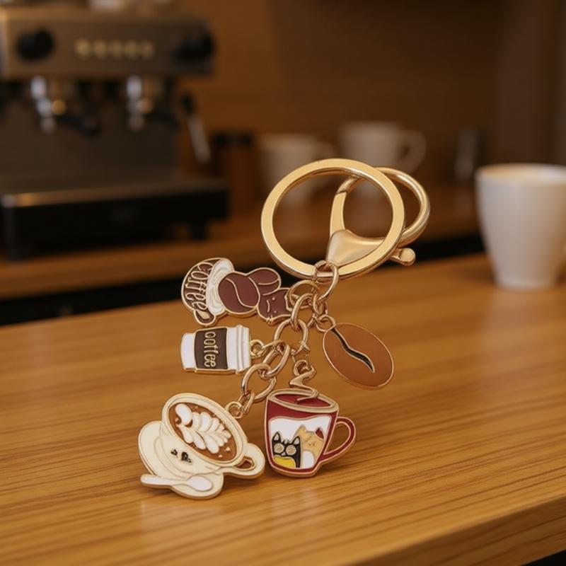 Creative Coffee Themed Keychain Pendant Alloy Hanging Ornament Perfect For Keys Bags And Car Decoration