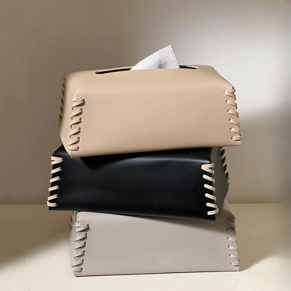 Pu Leather Tissue Box Hand-Woven Table Napkin Holders Living Room Offi Desktop Paper Towel Cover Creative Home Decor