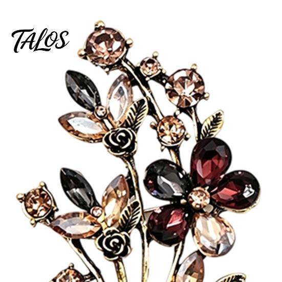 Women Brooch Pin Vintage Flower Pin, Floral Wreath Lapel with Colorful Rhinestones, Jewelry Accessory for Clothing Dress Coat Bags Scarves