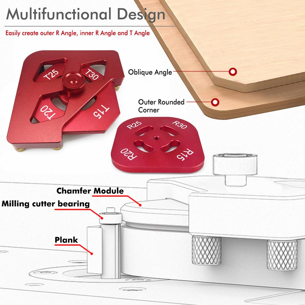 Arc / T Corner Radius Quick Jig Router Trimming Corner Gauge Aluminum Alloy Angle Locator Template DIY Woodworking Tools Kit