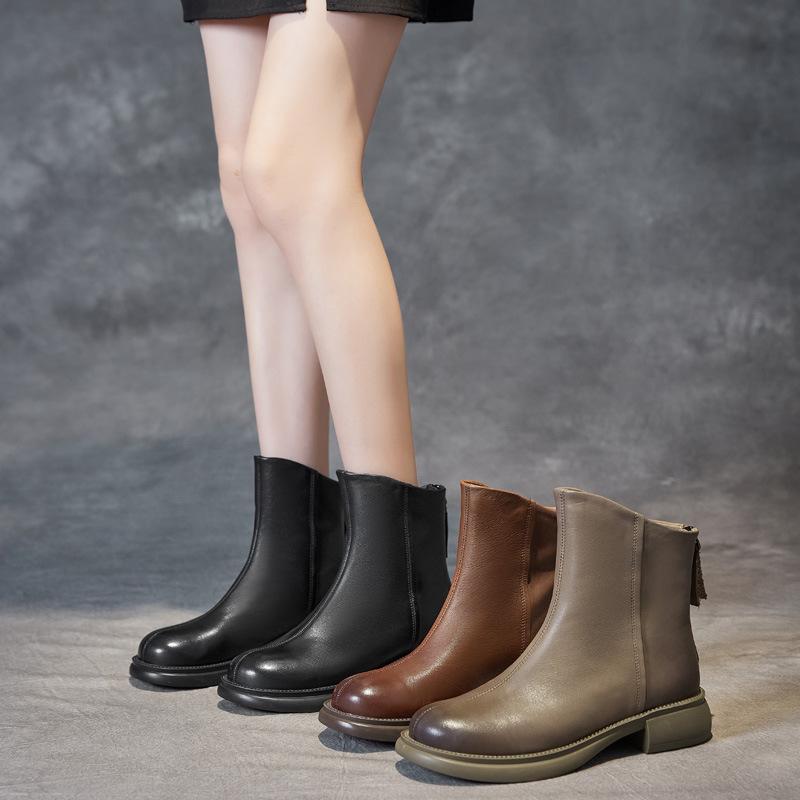 Autumn and winter new retro polished short boots women's handmade first-layer cowhide Martin boots comfortable and versatile women's shoes tide