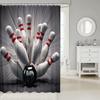 3D Bowling Ball Shower Curtain Sports Theme Modern Athlete Competitive Ball Game Decor For Boys Girls Youth With Hooks