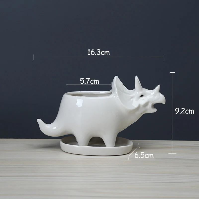 

Ceramic Triceratops Planter with Tray, Creative Dinosaur Statue Garden Pot for Succulents Flower Pots Home Office Desktop Decor белый