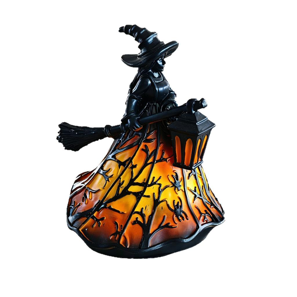 Halloween Witch Decor Table Lamp, Vintage Resin Witch Figurine Lights