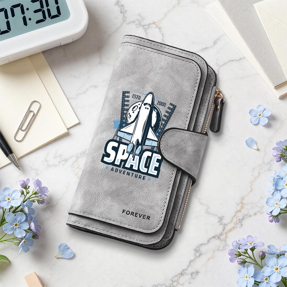 Space Shuttle Long Wallet Forever Card Holder Stylish PU Leather Portable Purse