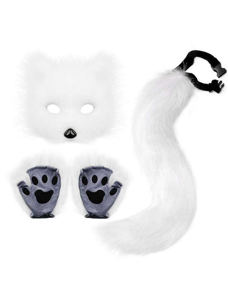 Fox Cat Ears Headwear Fluffy Animal Ears Headband Ears Hair Hoop and Tail Set for Halloween Party Cosplay Accessories