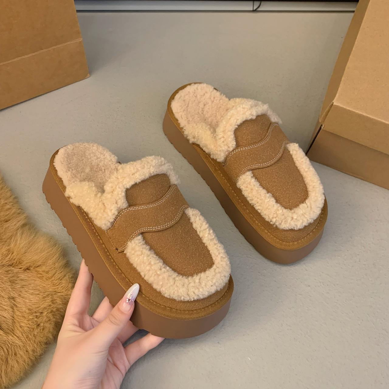 

Французские нежные полутапочки на плоской подошве, хлопковые тапочки, женская зимняя обувь 2024, новая нишевая обувь Мао Мао 36 верблюд
