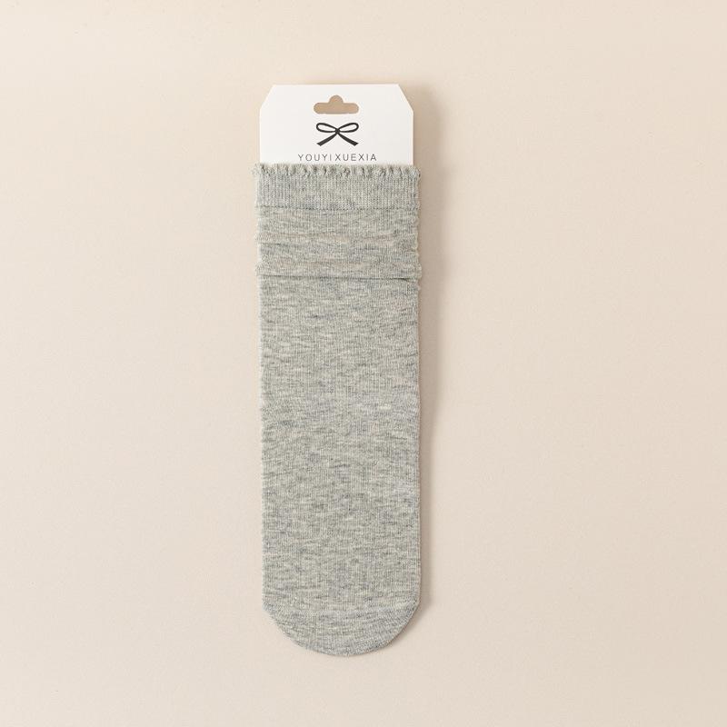 5/10 Pairs Comfortable Casual Lace Socks for Women Solid Color Flat Earring Edge Mid Calf Socks Breathable Sweat Absorbing Cotton Pile Socks