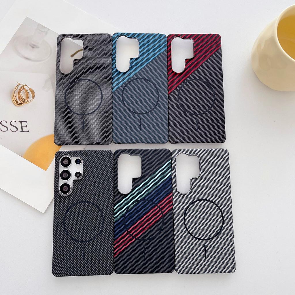Samsung S25ultra Half Pack Kevlar Carbon Fiber Pattern S24 Magnetic Phone Case Note20u