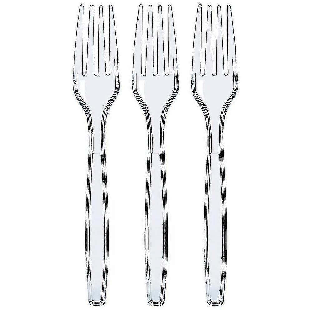 100 Pcs Clear Plastic Forks Strong Heavy Duty Reusable - PJ