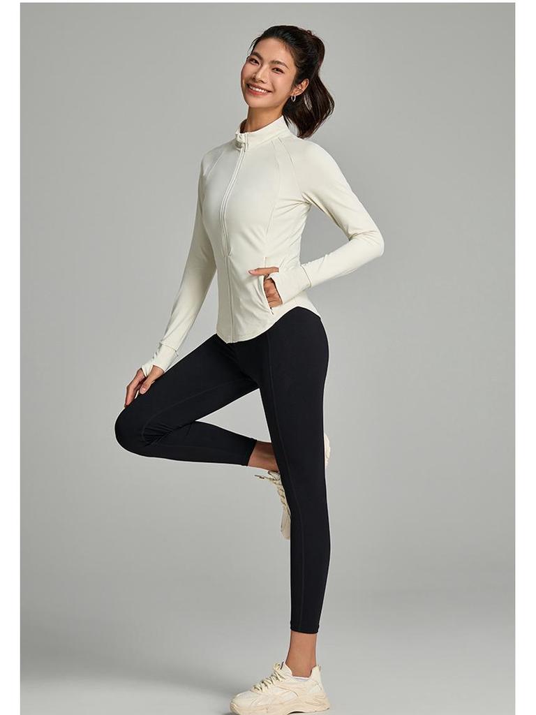2025 Women's Long Sleeve Fitness Jacket for Spring & Autumn - Stand Collar Yoga & Running Sportswear