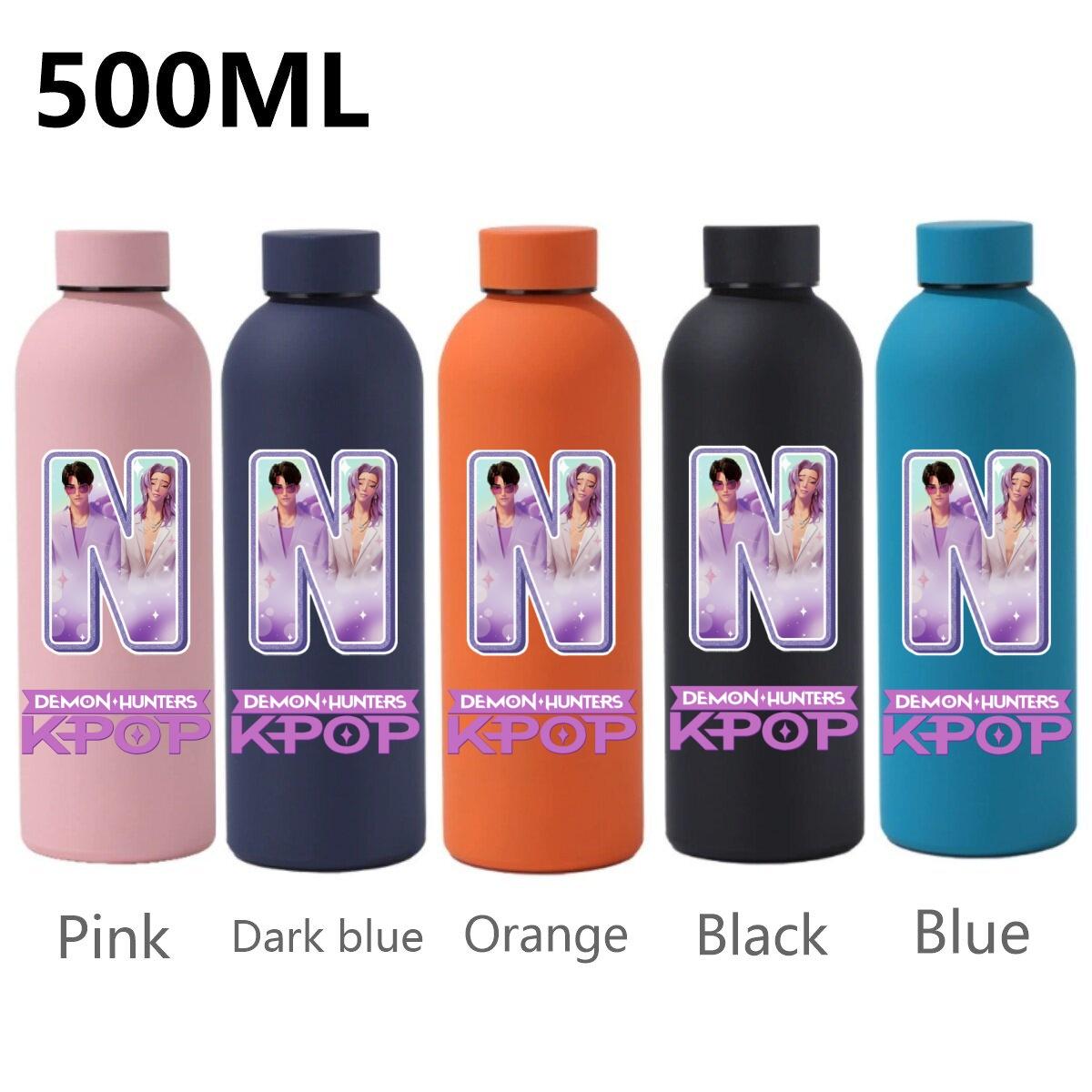 

500ML KPop Demon Hunters Sport Leak Proof Stainless Steel Insulated Mug Water Cup Letter Number Cartoon Print Birthday Gifts Orange-1PCS