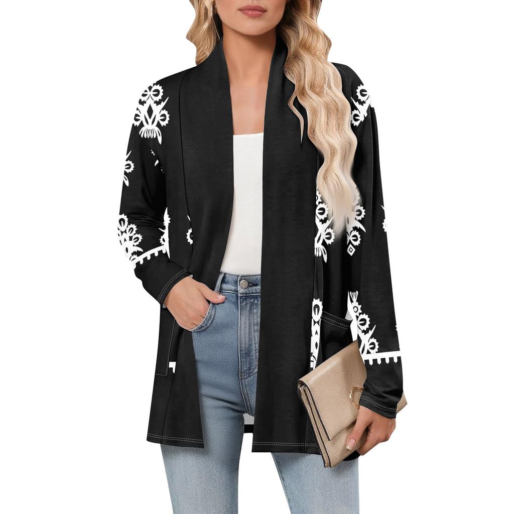 Women's Long Sleeve Cardigan V Neck Fashion Printed Shirt Lightweight  Casual Loose Thin Cardigans With Pockets