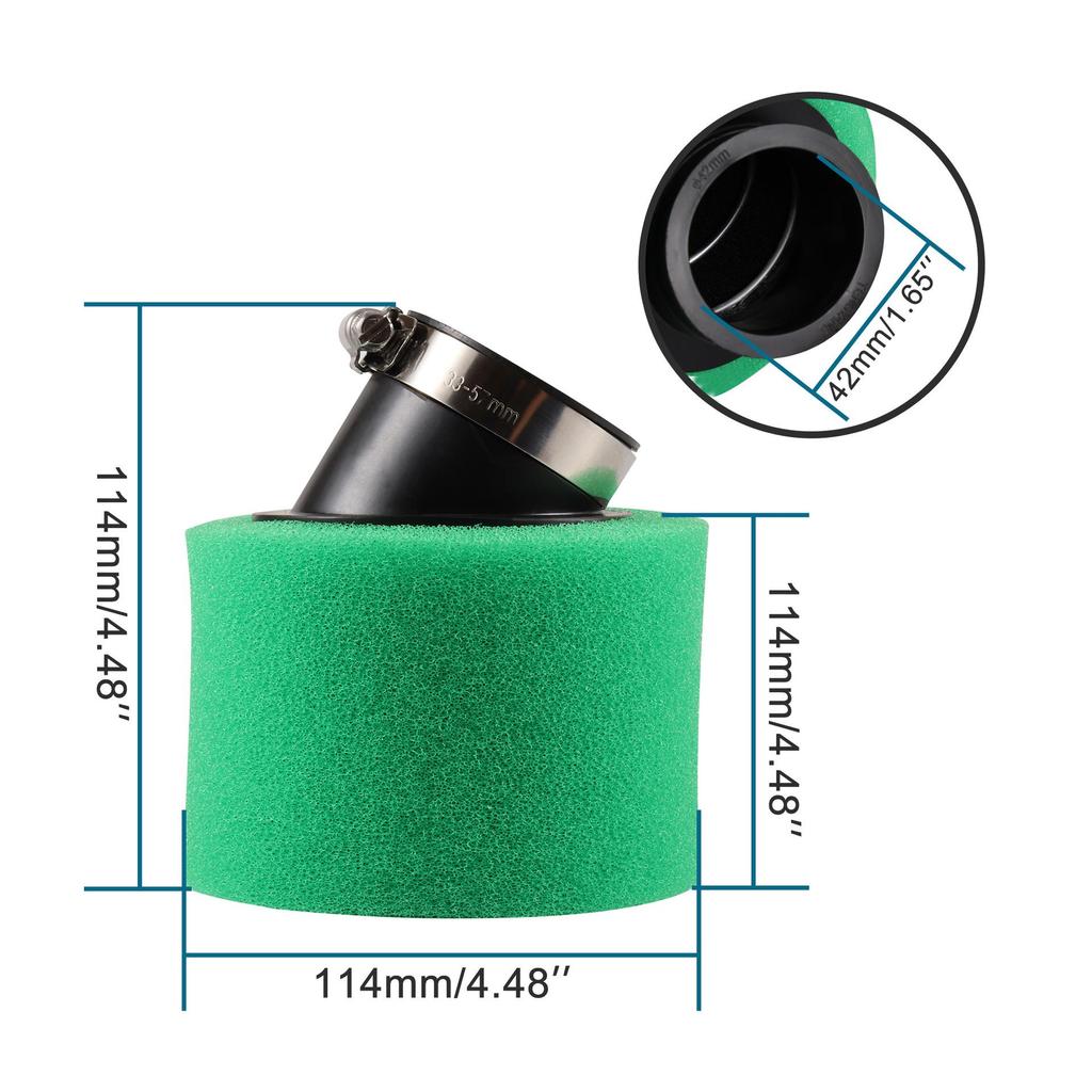 42mm Green Sponge Air Filter for Motorcycles & ATVs, Compatible with Various Models.