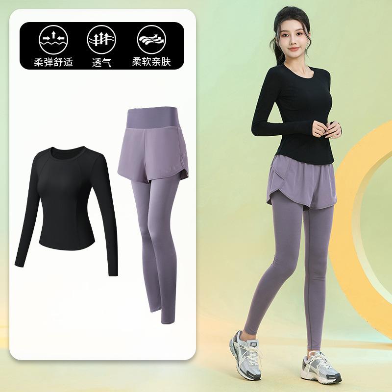 Back Pocket Mobile Phone Running Sports Suit Women's Autumn Quick-drying Fitness Top High-end Yoga Clothes Long Sleeves
