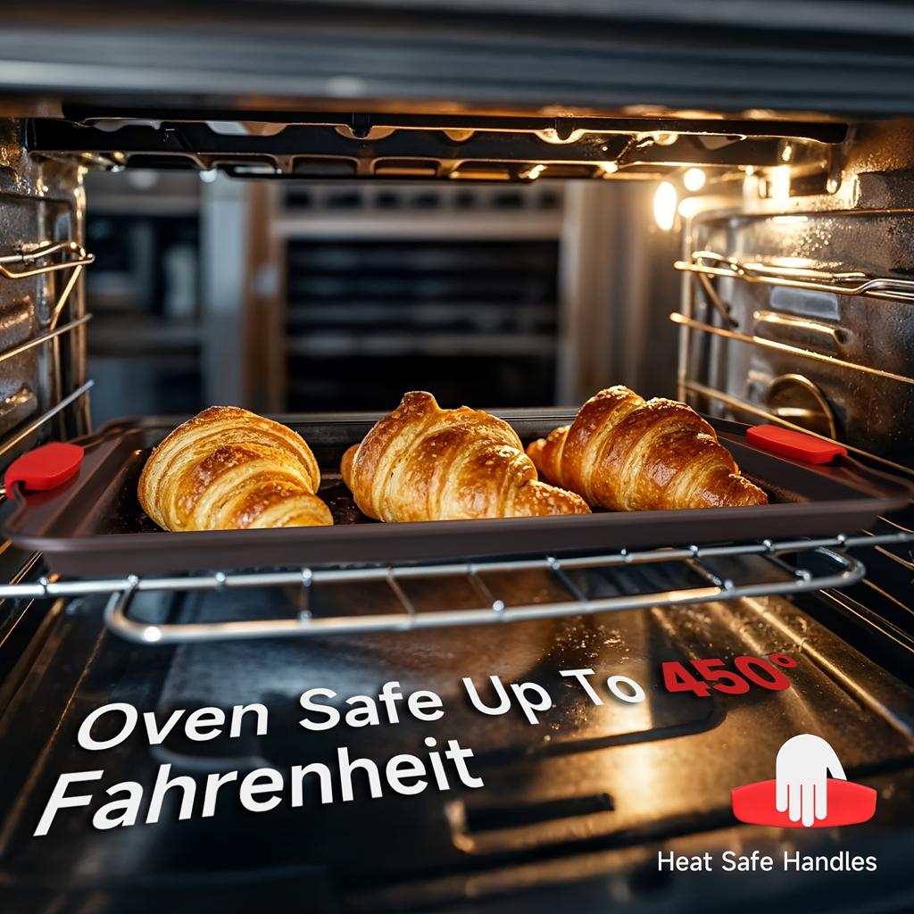 3-Piece non-stick baking pan with red silicone handle kitchen baking board heat-resistant