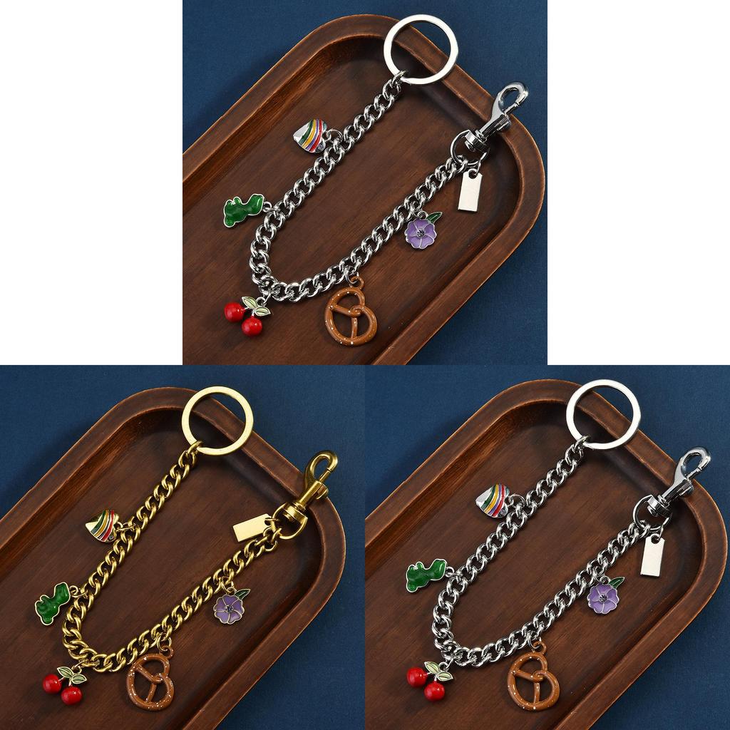 Summer Rainbow Heart Keychain With Dinosaur Pendant For Casual Bag Decor