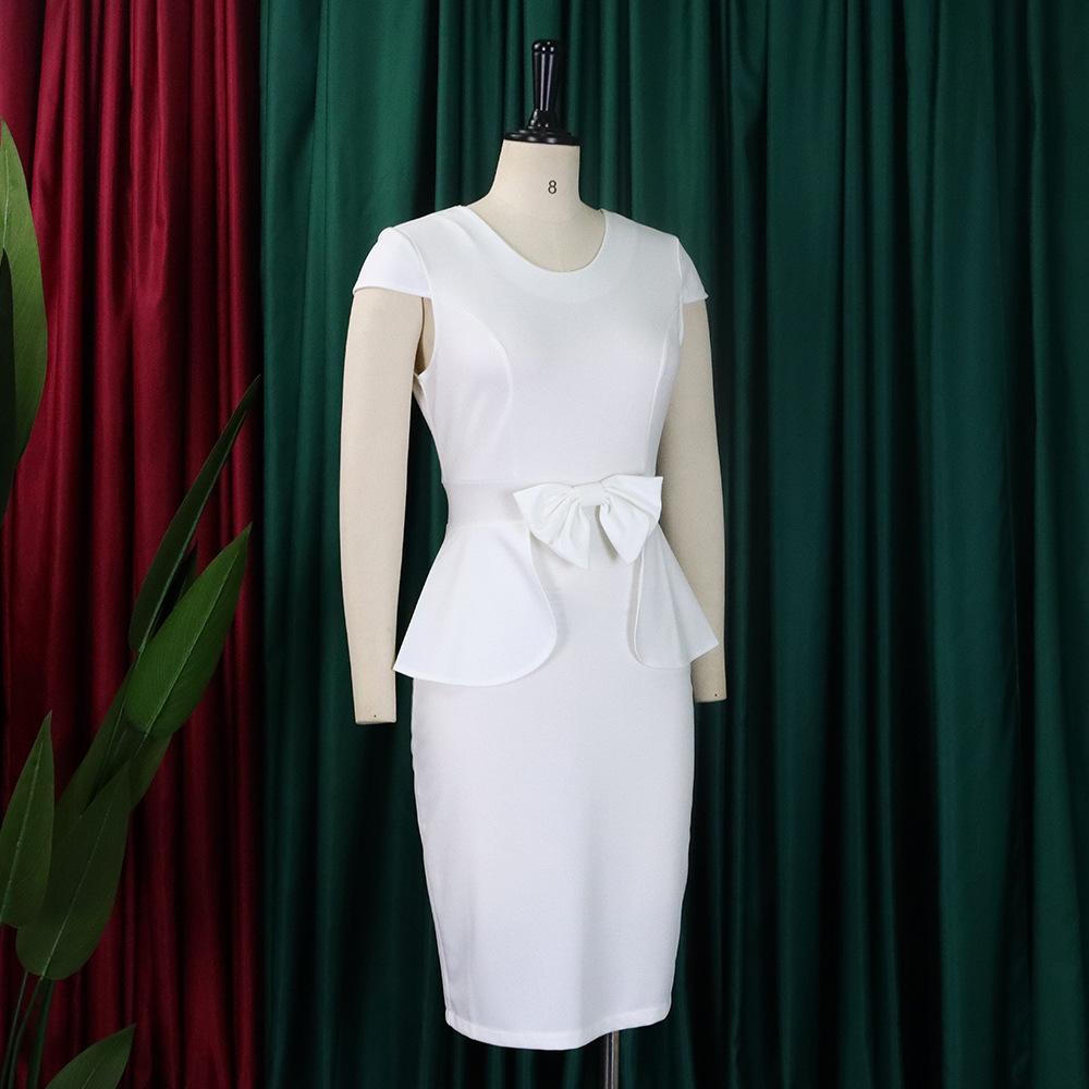 YYFS Women's Fashion Summer Spring Solid Color Print Short Sleeve O-Neck High Waist Casual Dresses