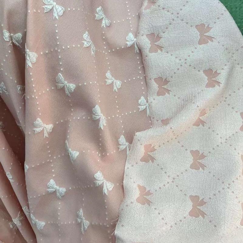 Embroidered Bow Fabric Jacquard Bowknot Pattern Cloth Fall Winter Fabric for DIY Ancient Style Hanfu Cheongsam Dress