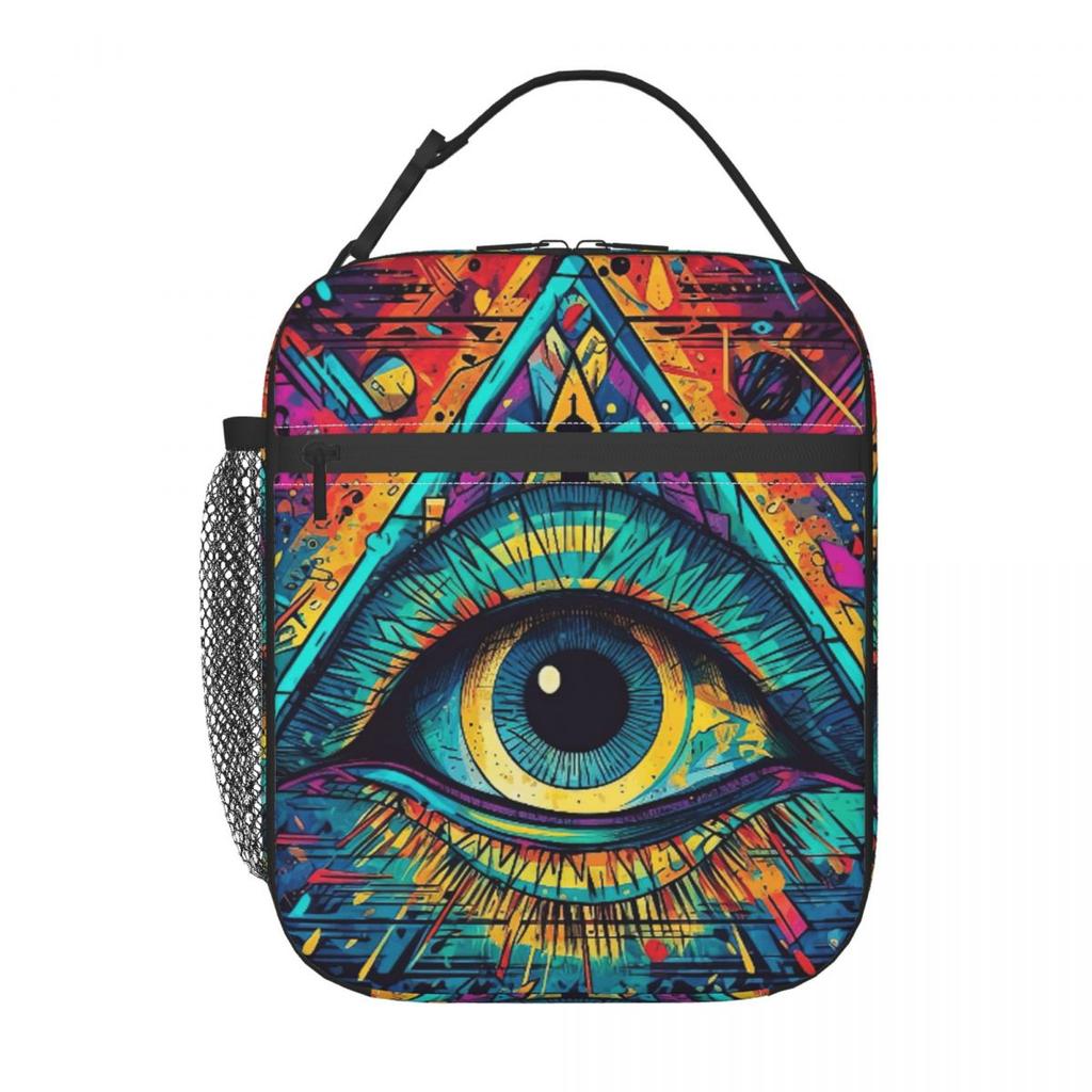 Triangular Eyes Graffiti Pattern Insulated Lunch Bag for Women Kids Leakproof Food Boxes Thermal Lunch Box Tote