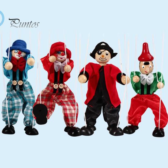 Boys Hand Puppetry Marionette Clown Puppet Toy Pull Rope Wooden Doll Interactive Girls Kids Pirate Birthday Christmas Gifts