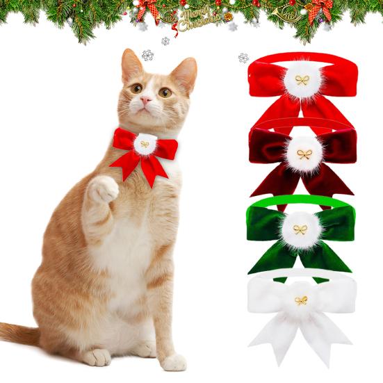 Bow-knot Pet Collar Adjustable Non-Fading Friendly to Skin Vibrant Color Wear Resistant Dress Up Polyester New Year Christmas Bow-knot Pet Collar