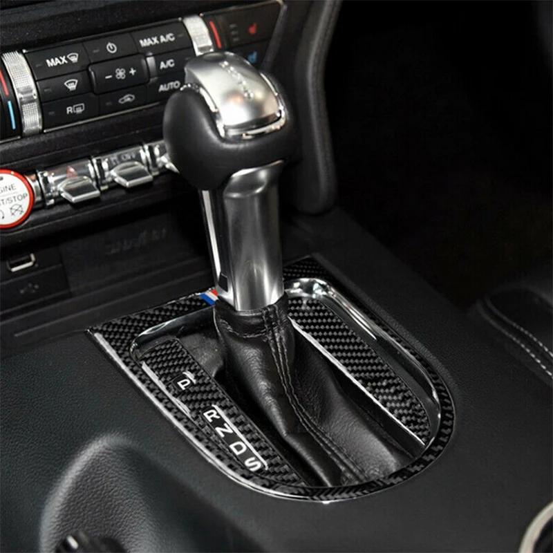 For Ford Mustang 2015-2020 Car Carbon Fiber Look Gear Shift Panel Cover Trim Decals Sticker Auto Interior Stickers Accessories