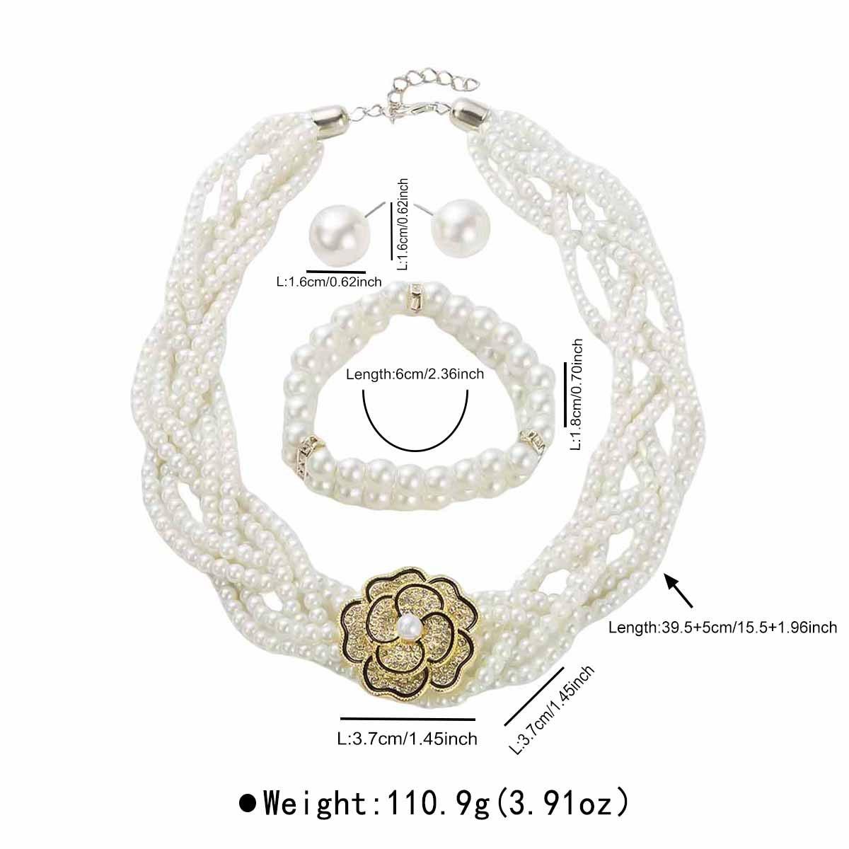 

Trendy Elegant Pearl Necklace Earrings Bracelet Set Niche Design Personality Fashion Jewelry Set For Women Daily Wear золотой