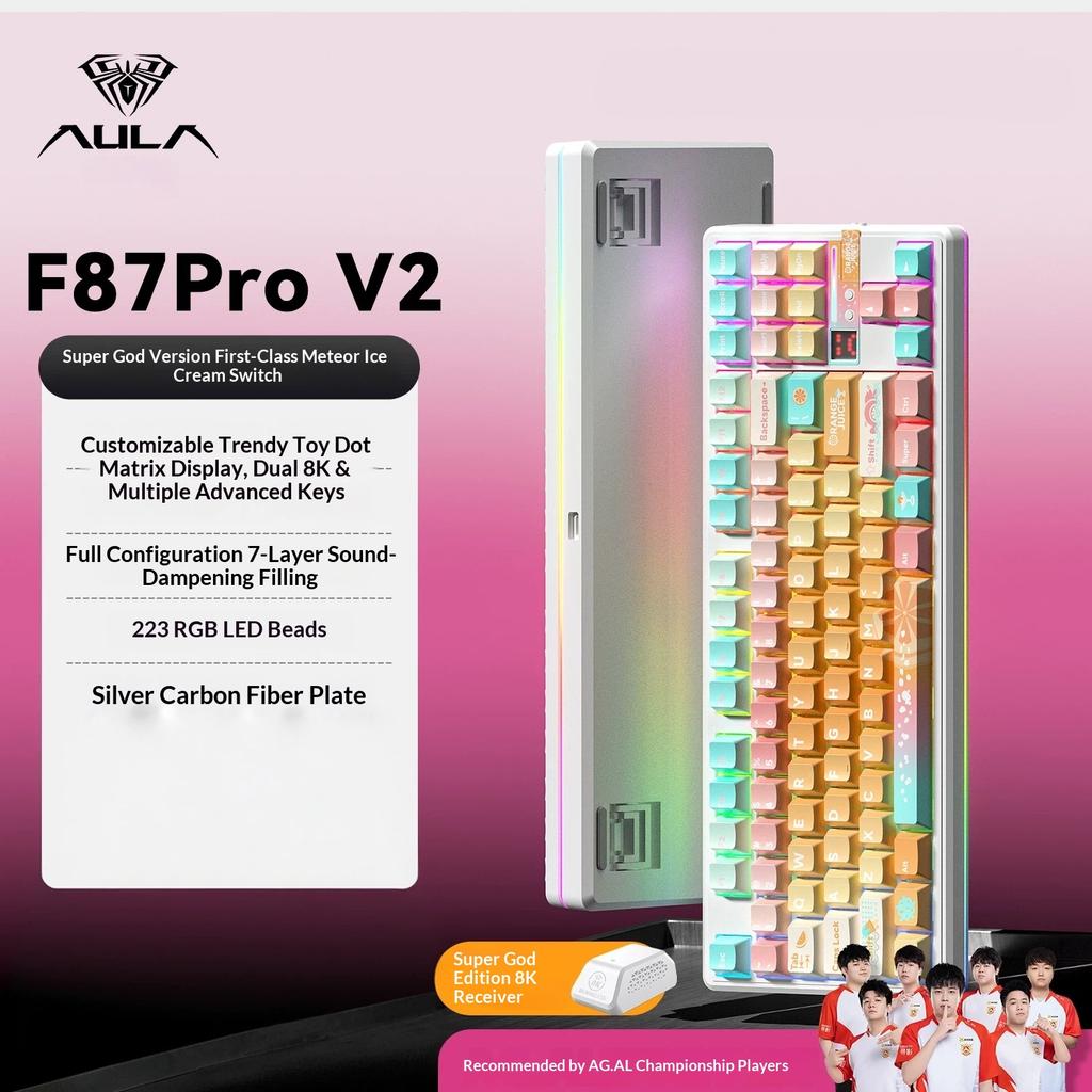 Aula F87 Pro V2 Custom Mechanical Keyboard Wireless Triple Mode Bluetooth Silent Rgb Backlit Gaming For Pc Computer Esports