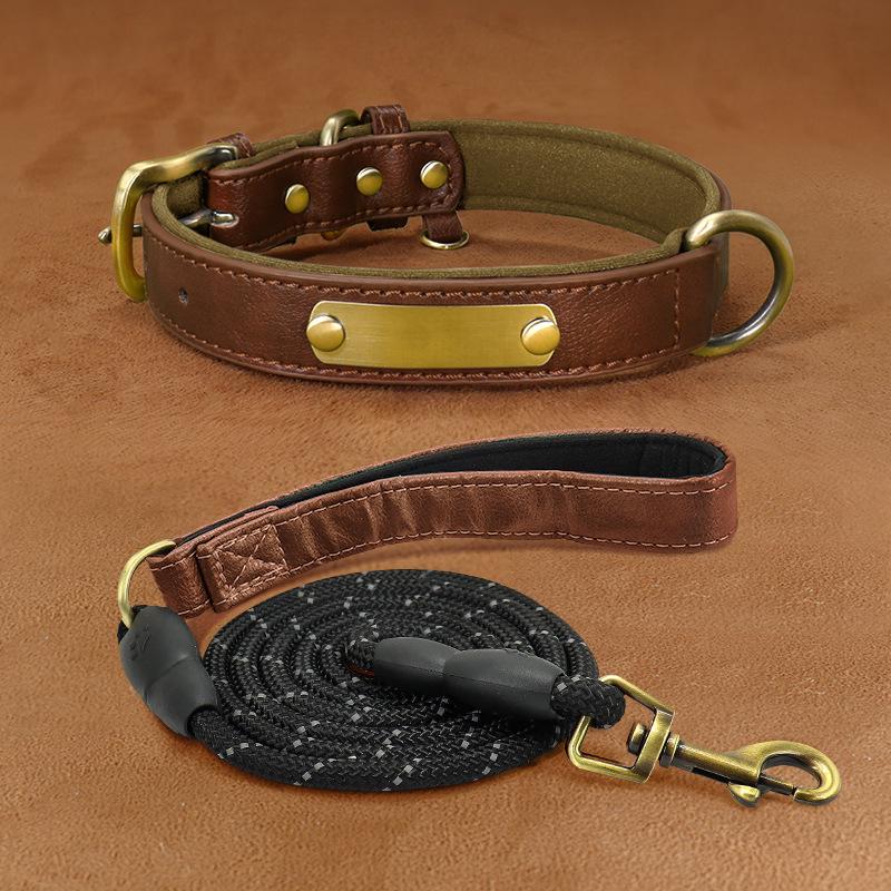Laser-Engraved Leather Dog Collar with ID Tag for Small & Medium Dogs - Anti-Lost Pet Neck Band