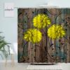 Retro Wood Board Flower Shower Curtains Creative Dahlia Floral Black Line Plant Old Plank Fabric Bathroom Decor Bath Curtain Set