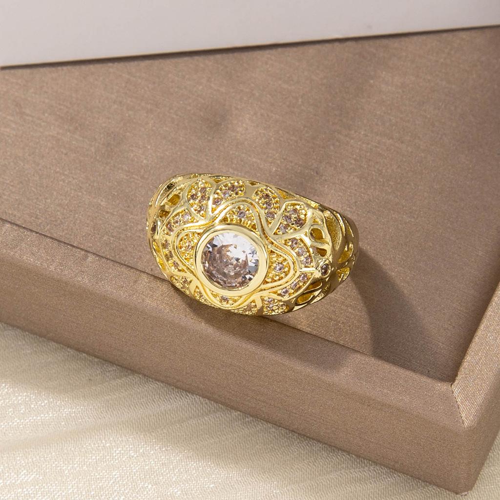 Vintage Luxury Bright Cubic Copper Zirconia Ring Fashionable Adjustable Rings For Women Parties Weddings Jewelry Gifts