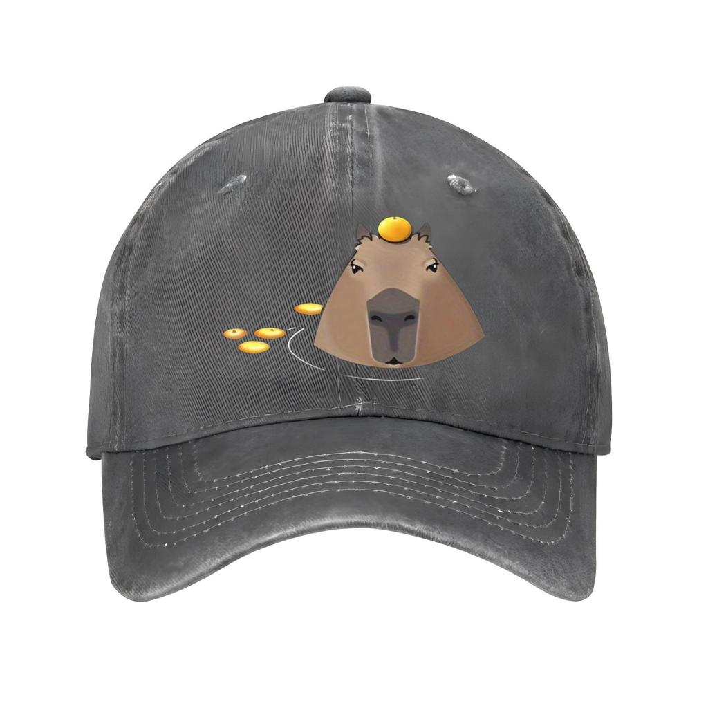 Capybara with Orange Print Baseball Cap Unisex Cotton Adjustable Snapback Cute Animal Face Casual Sun Hat