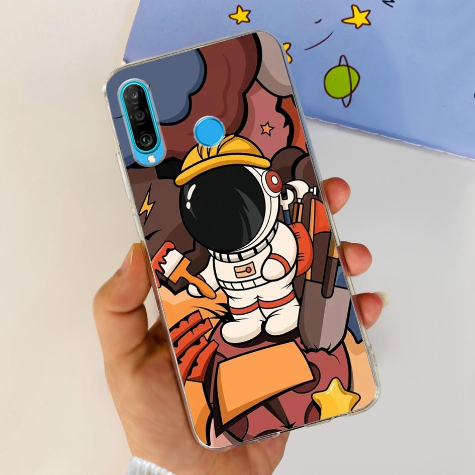 For Huawei P30 Lite Case MAR-LX1M MAR-L21A MAR-LX1A Cute Astronaut Cover Clear Silicone Bumper For Huawei P30 Pro Lite P 30 Capa