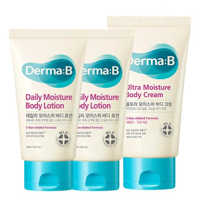 Derma B Daily Moisture Body Lotion 150ml X 2 + Body Cream 200ml X 1