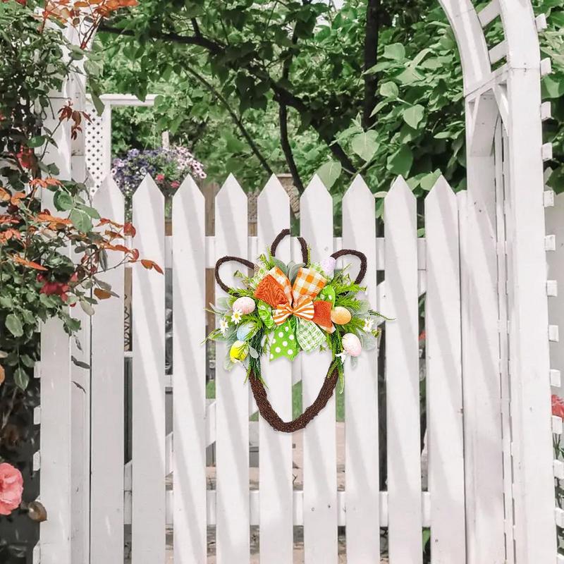Spring Wreaths For Front Door Artificial Spring Wreath Bunny Head Shape Easter Decor Natural Rattan Door Sign Spring Decorations