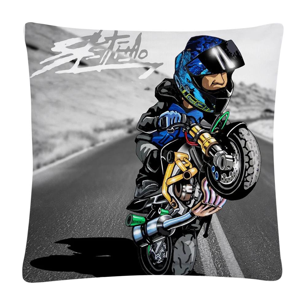 Stunt Sports Cartoon Pattern Soft Polyester Pillow Case for Sofa Home Car Decoration Pillowcase